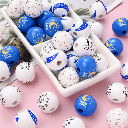 Arabian Star and Moon Wooden Beads