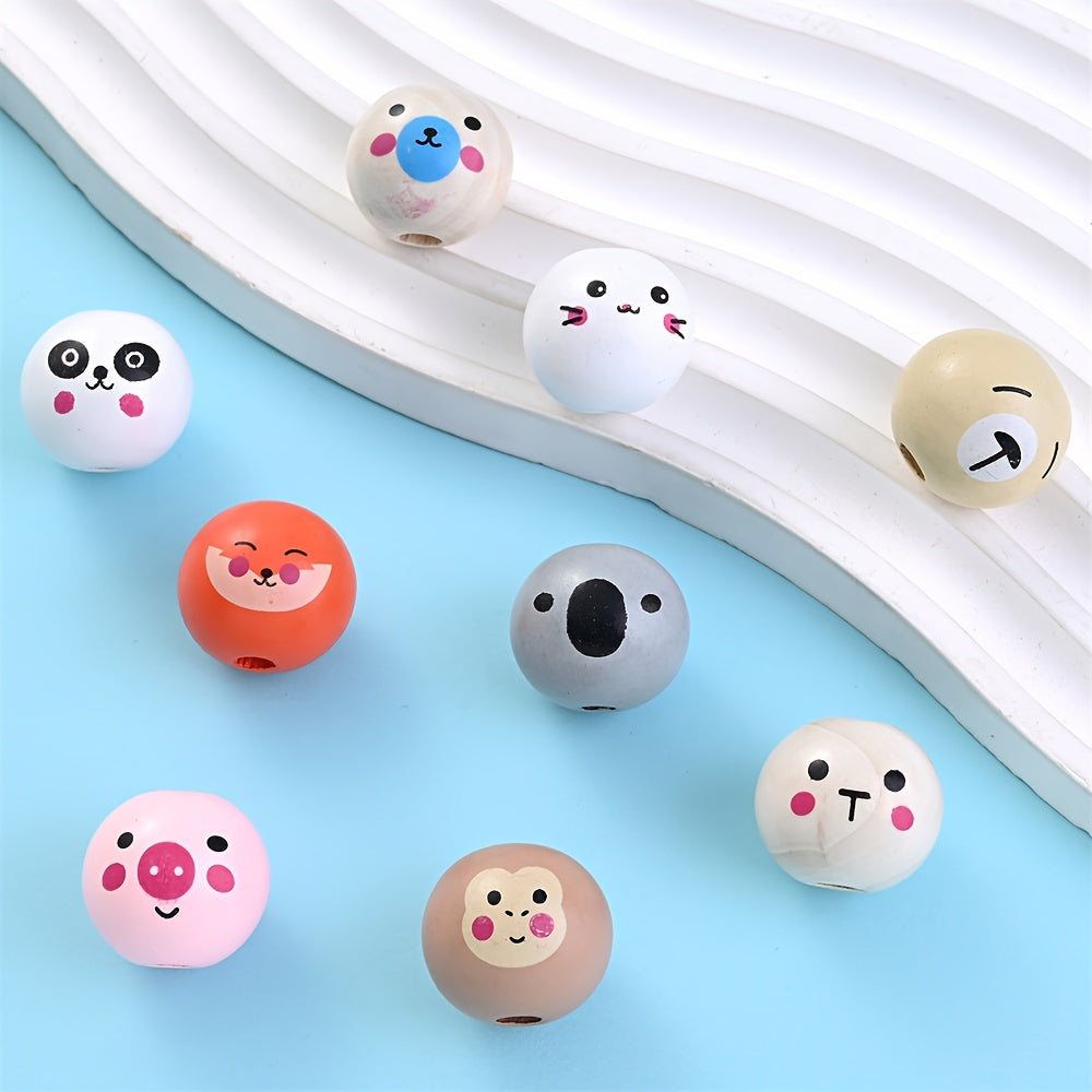 10PCS 20mm Animal-Themed Wooden Bead Set