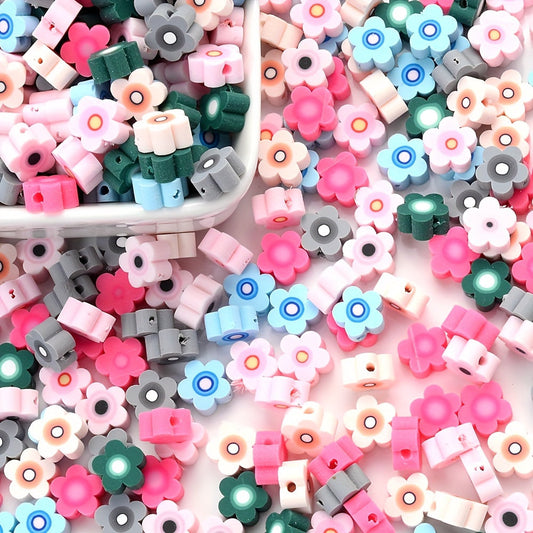Mixed Color Flower Polymer Clay Beads