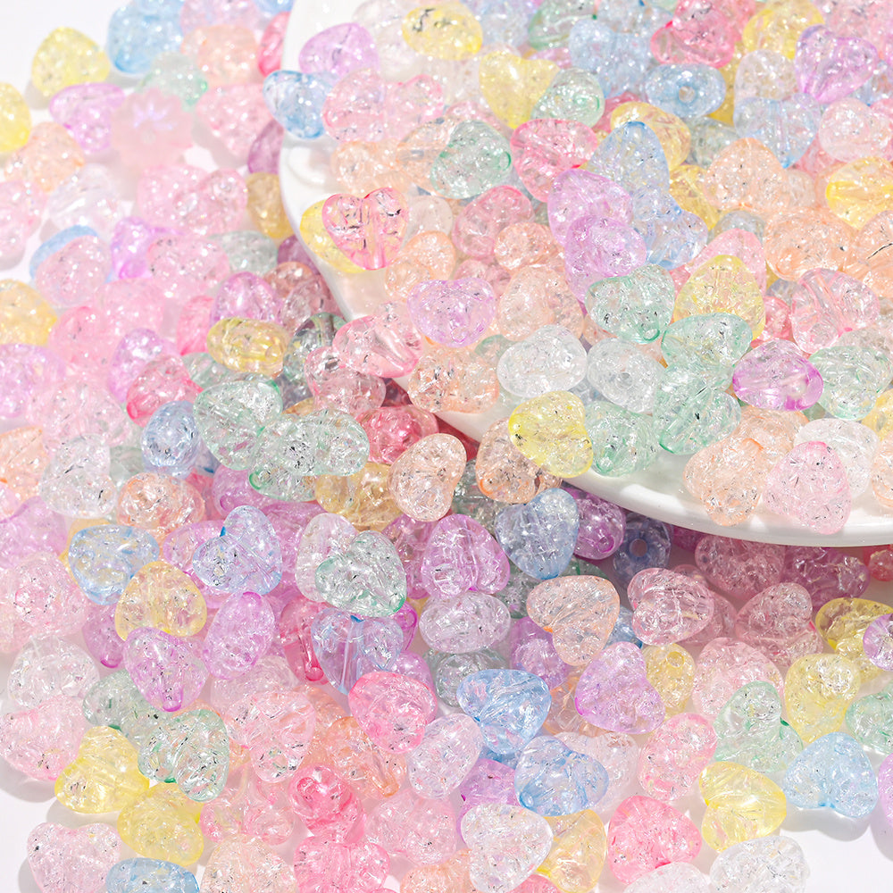 50pcs/set 9.5x11mm Crackle Heart Acrylic Beads