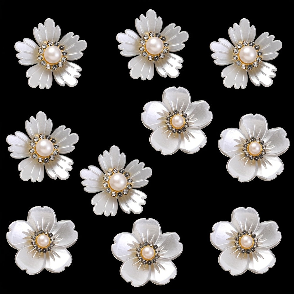 10PCS White Flower Acrylic Embellishment Set