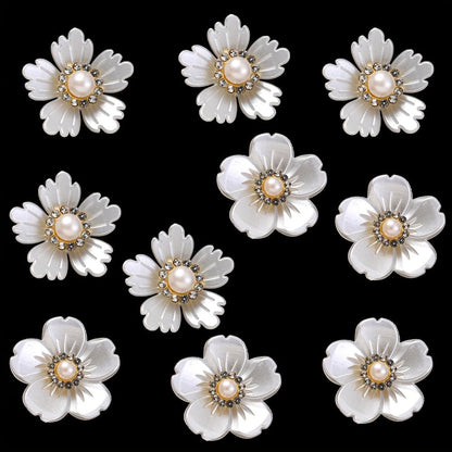 10PCS White Flower Acrylic Embellishment Set