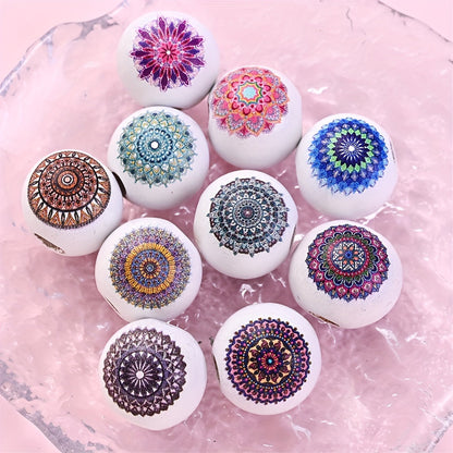 10PCS 16mm White Bohemian Wooden Spacer Bead Set