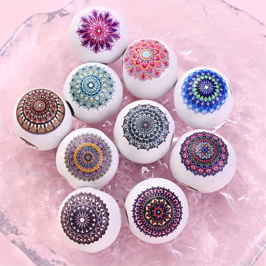 10PCS 16mm White Bohemian Wooden Spacer Bead Set