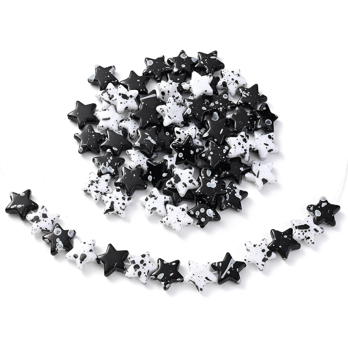 200pcs 13mm Black and White Star Acrylic Beads