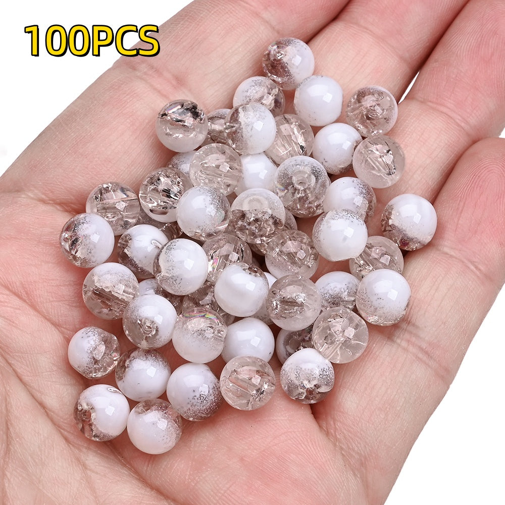 100pcs 8mm Translucent Crackle Glass Beads