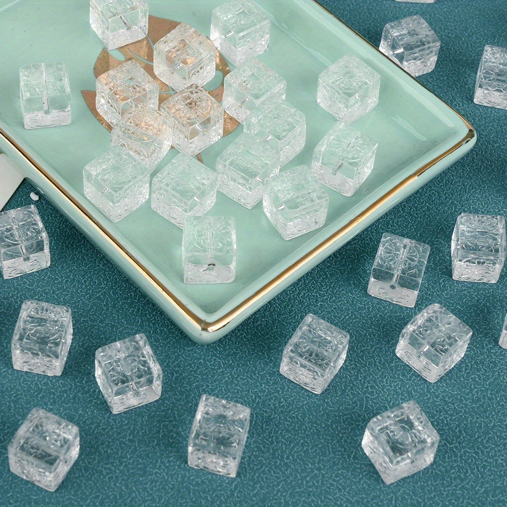 Transparent Crackle Square Glass Beads