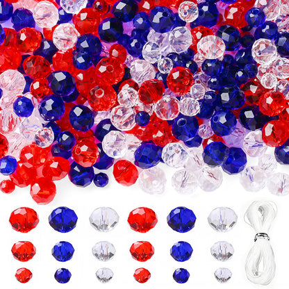 Patriotic Red White and Blue Faceted Glass Bead Set