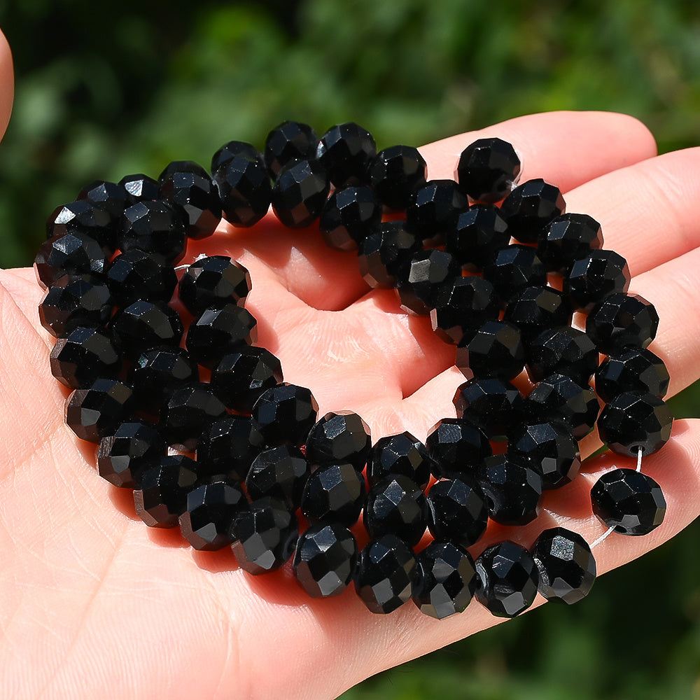 Black Faceted Crystal Glass Beads