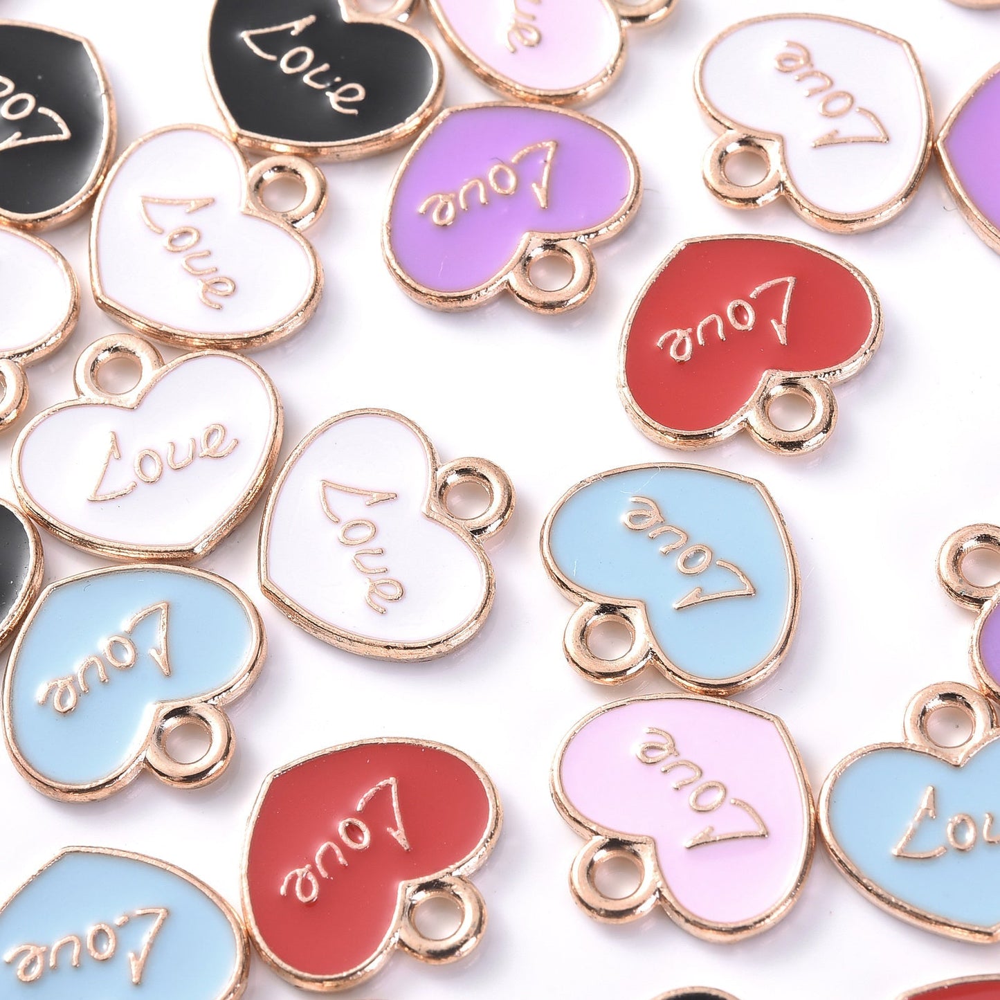 10pcs Colorful Love Printing Heart Shape Charms 12x11mm Delicate Drip