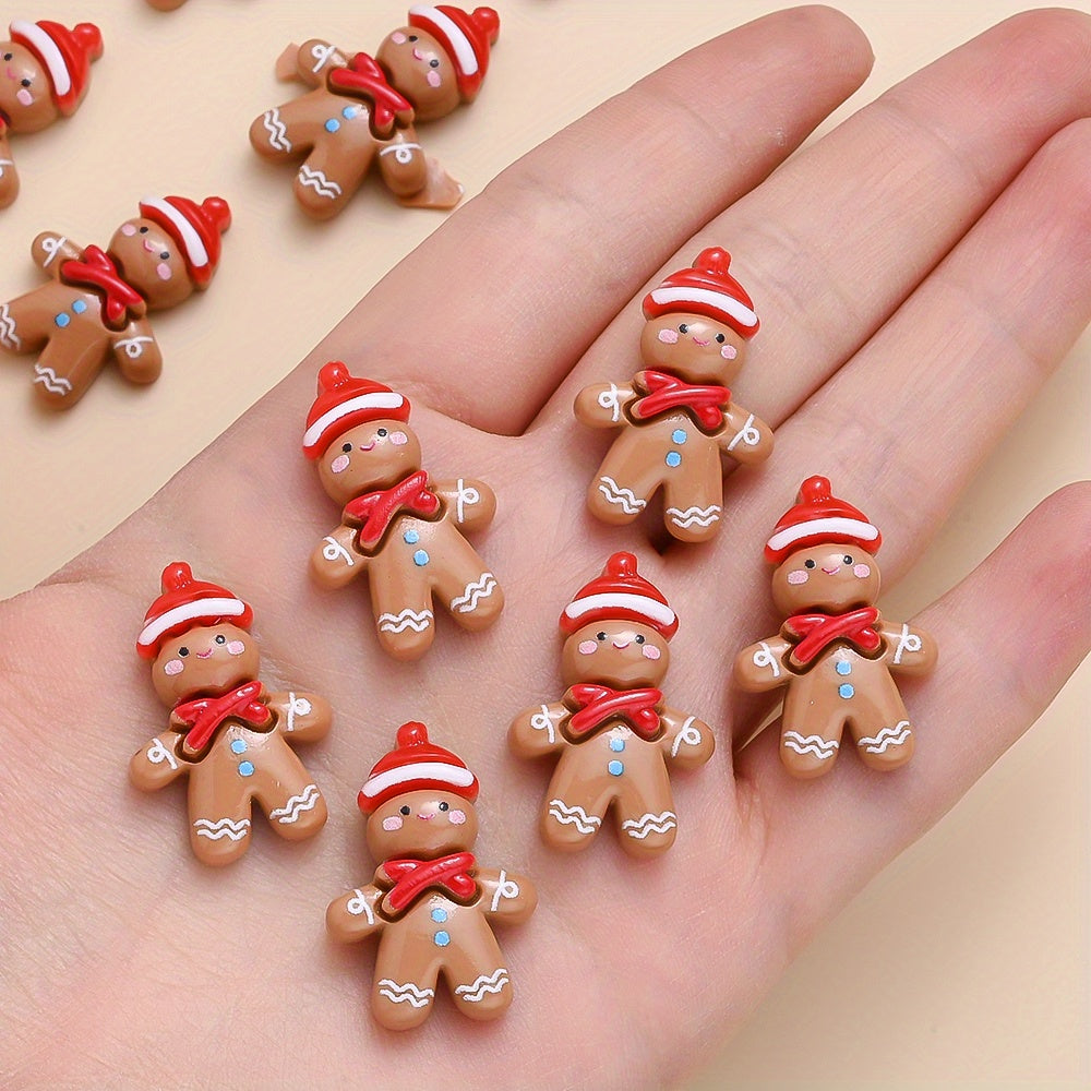 20pcs Christmas Gingerbread Man Resin Patch Beads