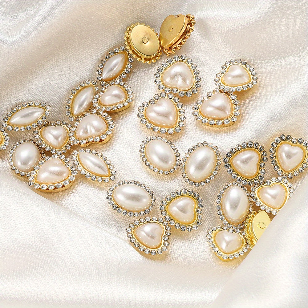 White Heart and Teardrop Rhinestone Pearl Cabochons