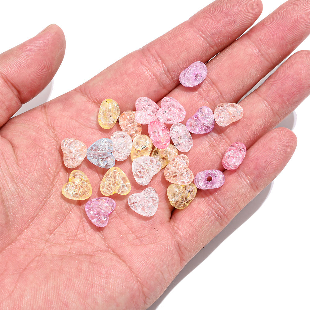50pcs/set 9.5x11mm Crackle Heart Acrylic Beads