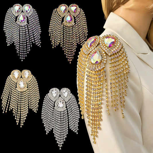 1PC Glitter Rhinestone Tassel Fringe Epaulette