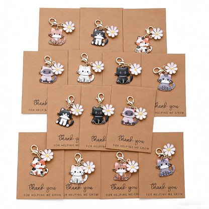 14-Set Enamel Cat Family Keychain & Charm Set