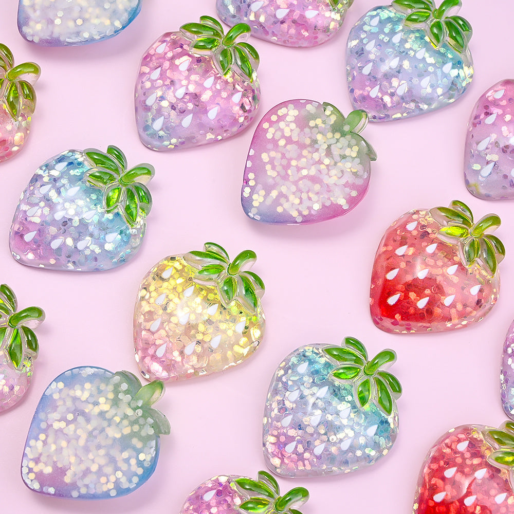 10PCS 27×22mm Glitter Strawberry Resin Flatback Embellishment Set