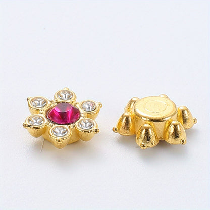 50pcs Six Petal Flower Rhinestone Acrylic Beads