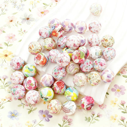 30/50pcs 15mm Floral Pattern Silicone Beads