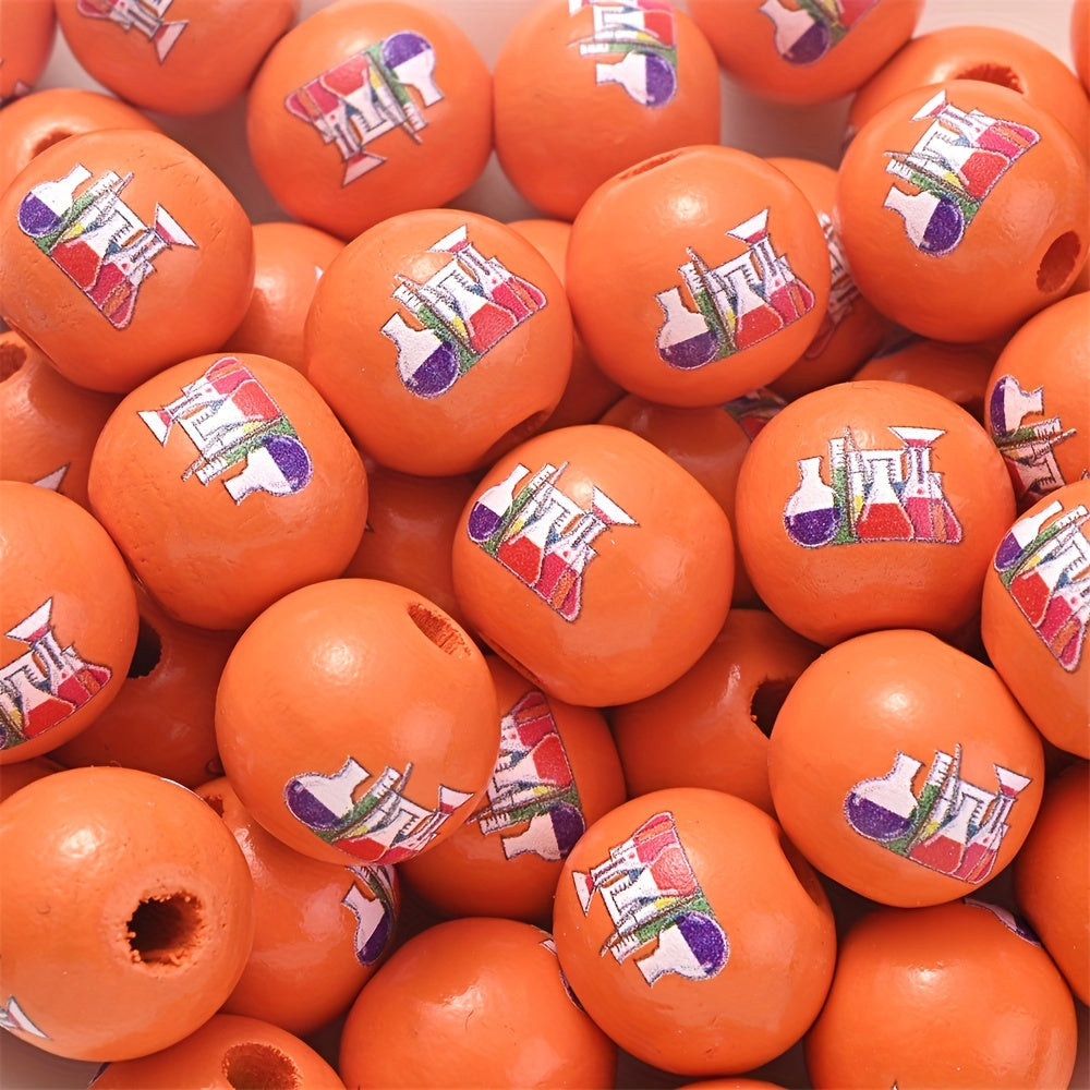 10PCS 16mm Colorful Patterned Wooden Bead Set