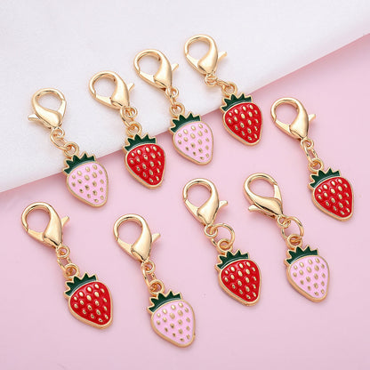 12PCS Red & Pink Strawberry Enamel Keychain Set