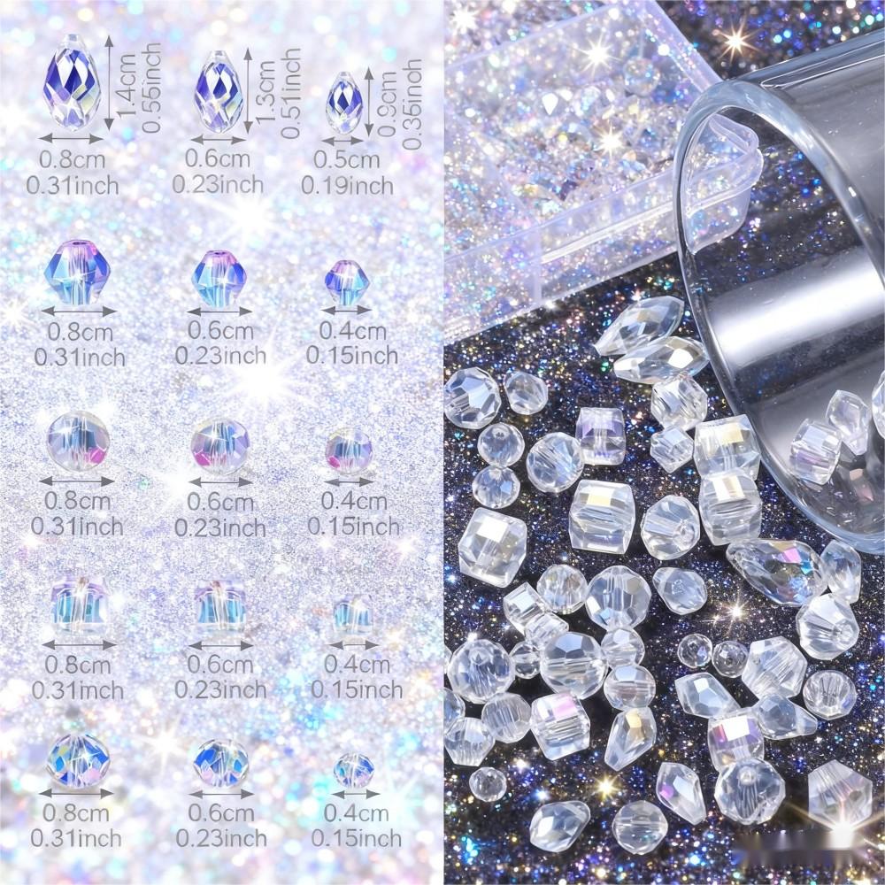 200PCS Geometric Transparent Glass Bead Set