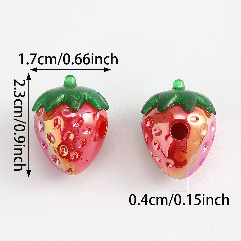 4pcs Shiny Red Strawberry Acrylic Fruit Beads