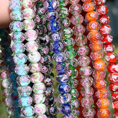 Faceted Rose Flower Glass Beads
