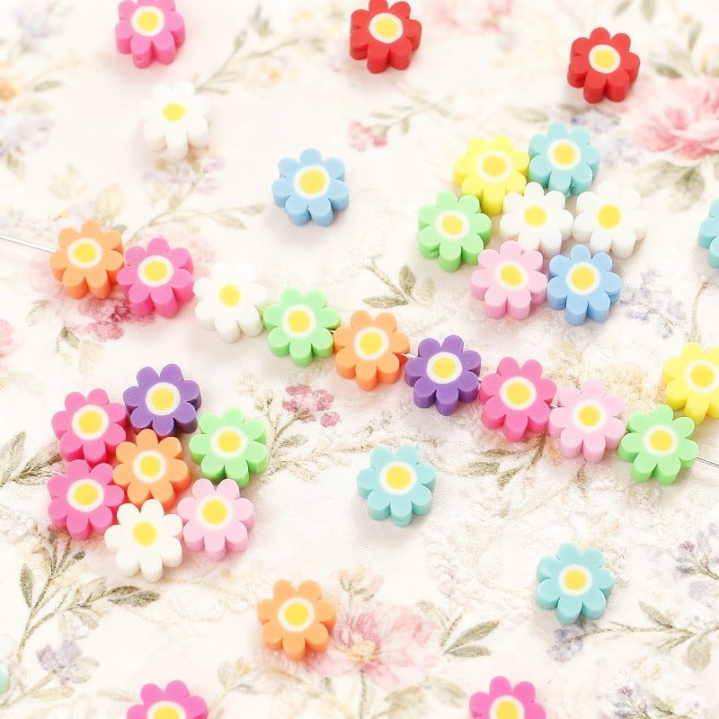 50/100pcs 10mm Colorful Flower Clay Beads