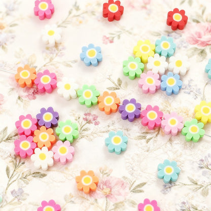 50/100pcs 10mm Colorful Flower Clay Beads