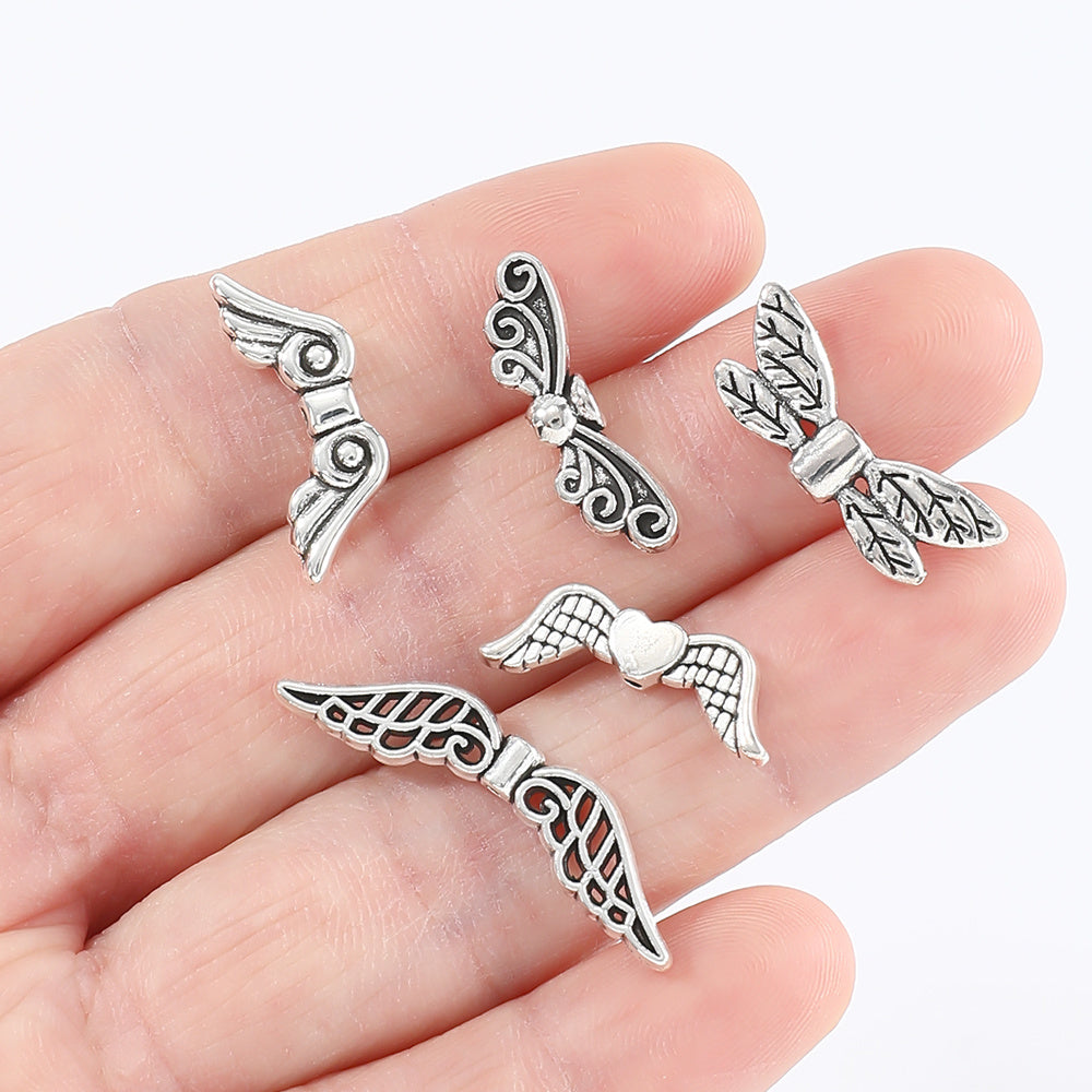 100-Piece Alloy Angel Wing Pendant Charms