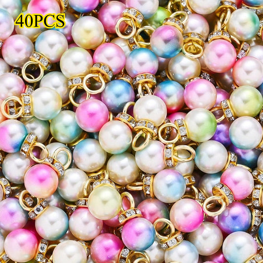 40pcs/set Colorful Gradient Resin Rhinestone Charms, 10mm Mermaid Fantasy