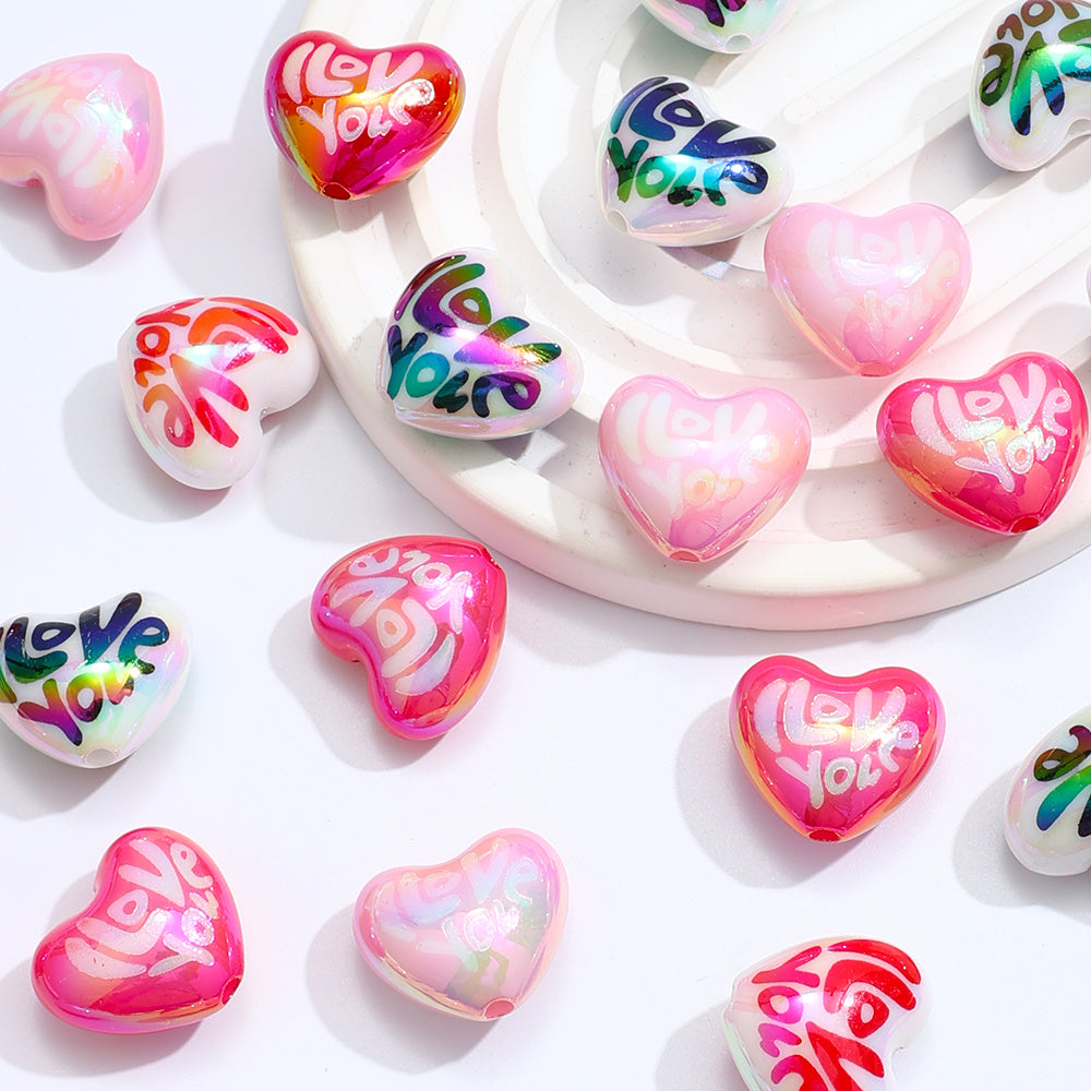 20pcs 20x22mm Acrylic 'I Love You' Letter Heart Beads