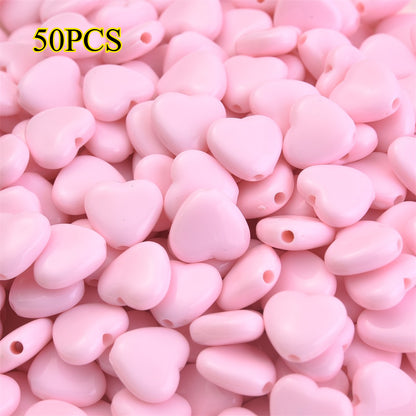 50pcs 12x11mm Heart-Shaped Acrylic Beads
