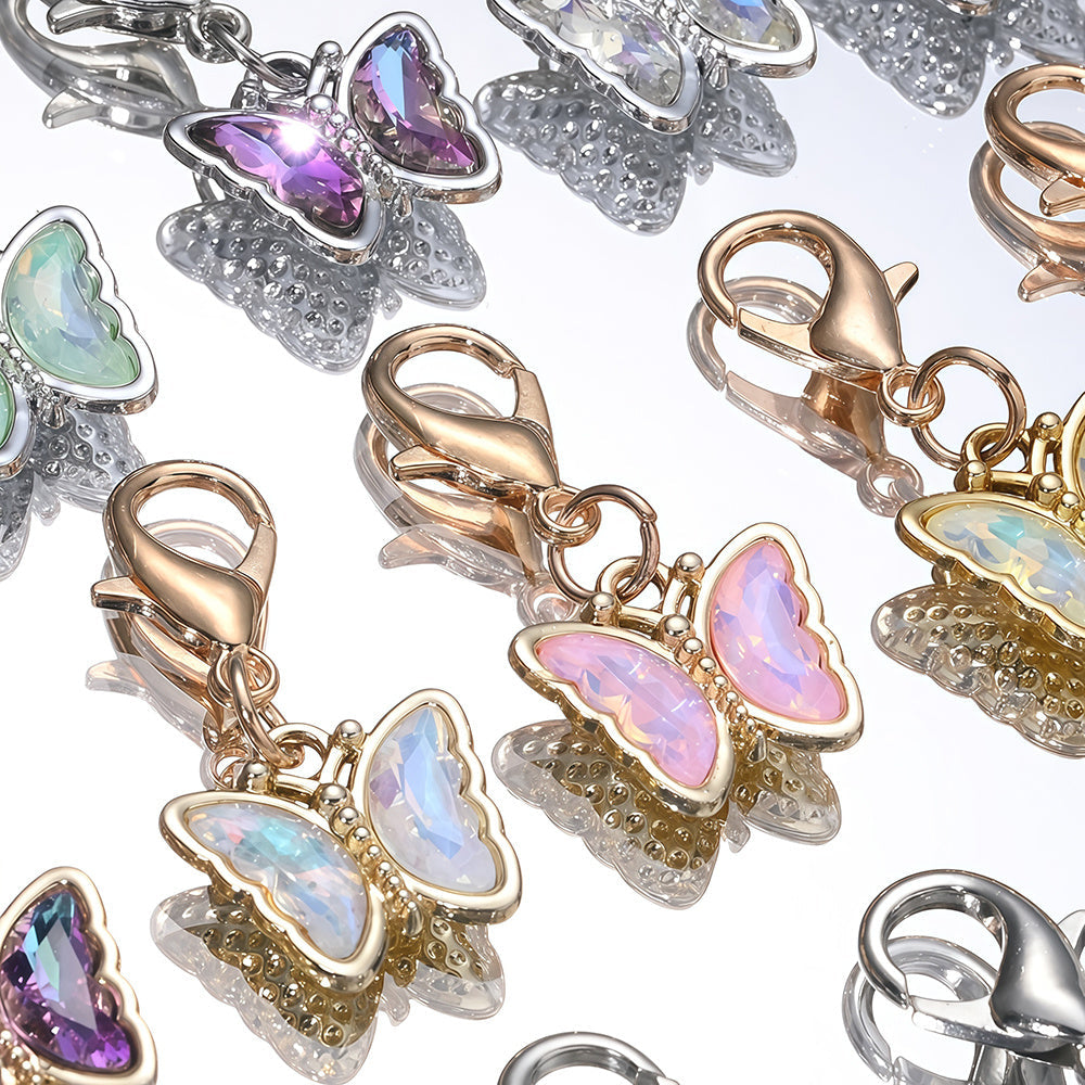 18PCS Multicolor Rhinestone Butterfly Mini Keychain Set
