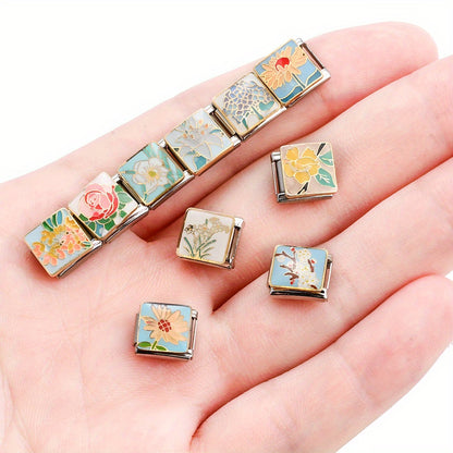 9mm Stainless Steel Italian Flower Charm Bead