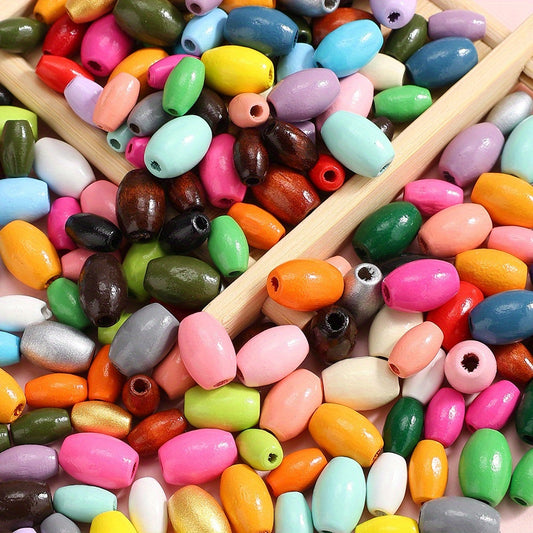50/100pcs Mixed Color Wooden Oval Spacer Beads