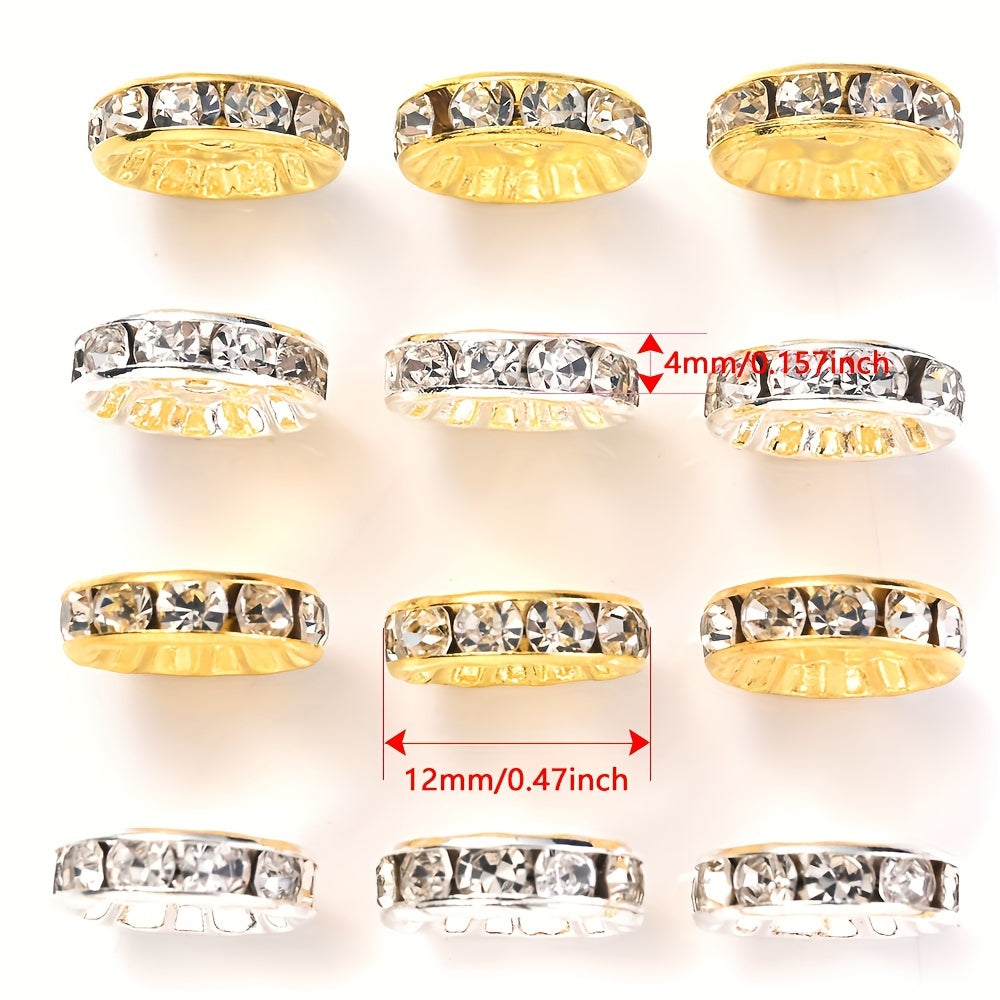 20PCS 4×12mm Rhinestone Round Gold & Silver Spacer Bead Set