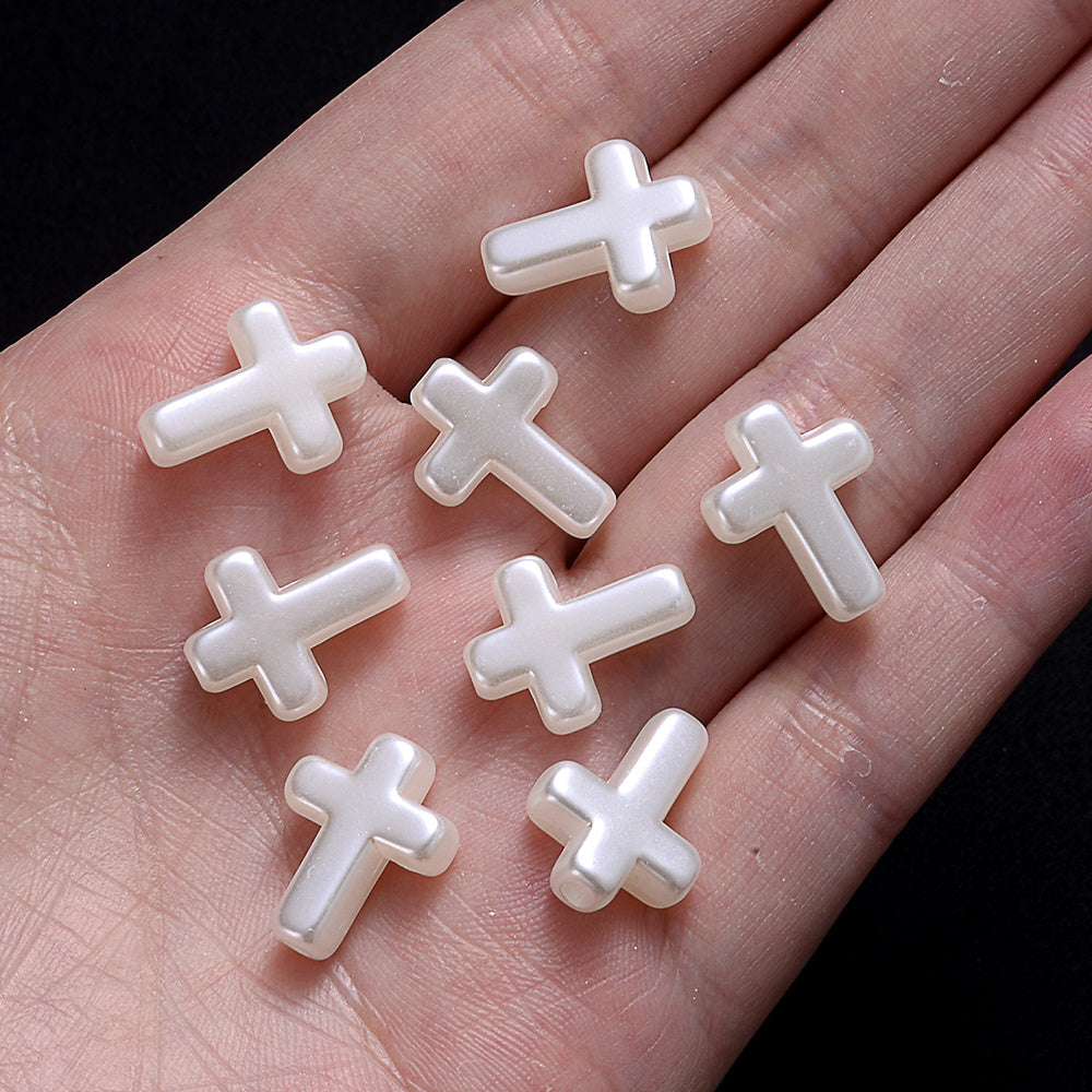 50pcs 12x15mm White Acrylic Cross Beads