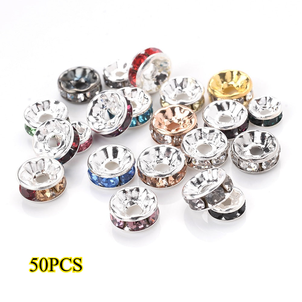50pcs 4/6/8/10mm Rhinestone Alloy Spacer Beads