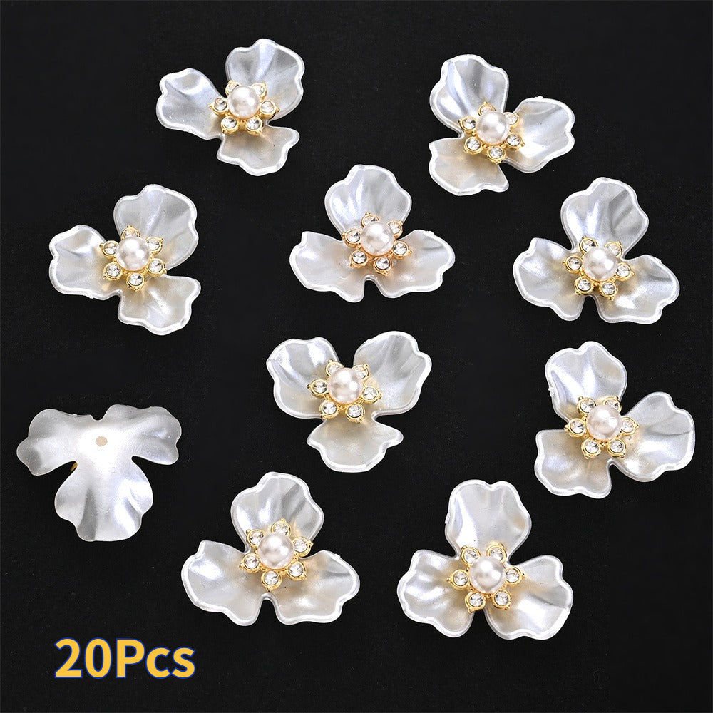 White Three Petal Flower Rhinestone Decals