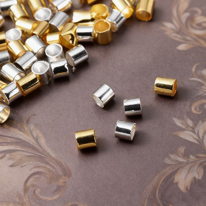 500pcs Golden & Silvery Copper Crimp End Beads