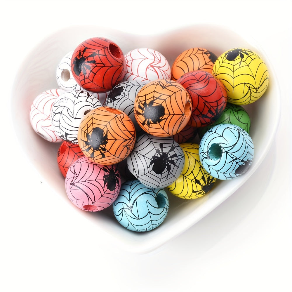 10pcs 15mm Halloween Spider Pattern Wooden Beads