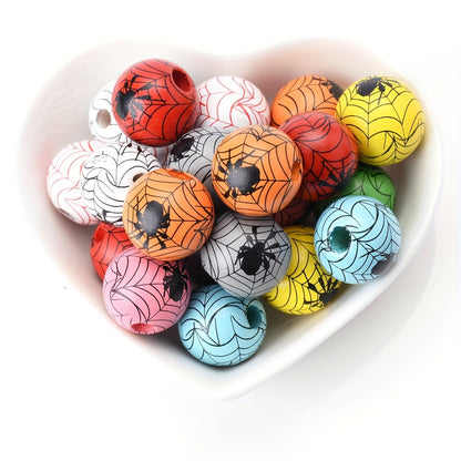 10pcs 15mm Halloween Spider Pattern Wooden Beads