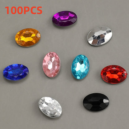 100pcs Oval Rhinestone Flat Back Acrylic Beads