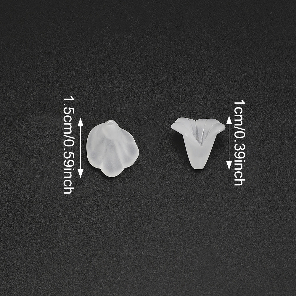 50pcs/set 10x15mm Frosted White Acrylic Flower Beads