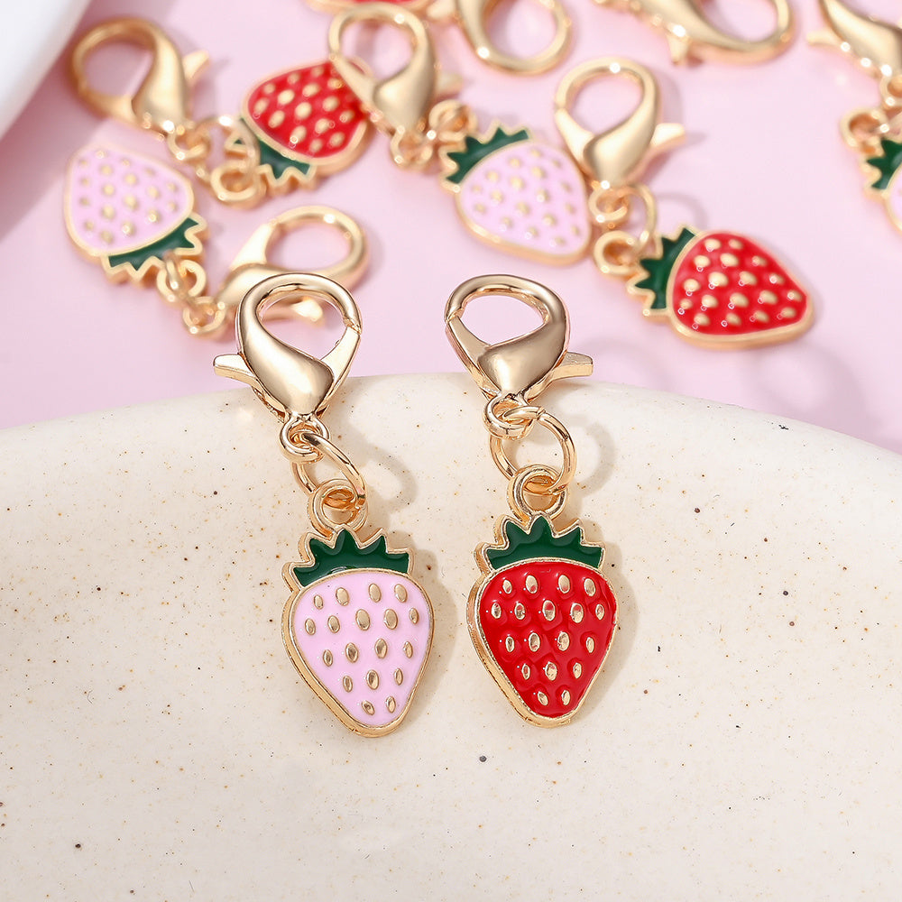 12PCS Red & Pink Strawberry Enamel Keychain Set
