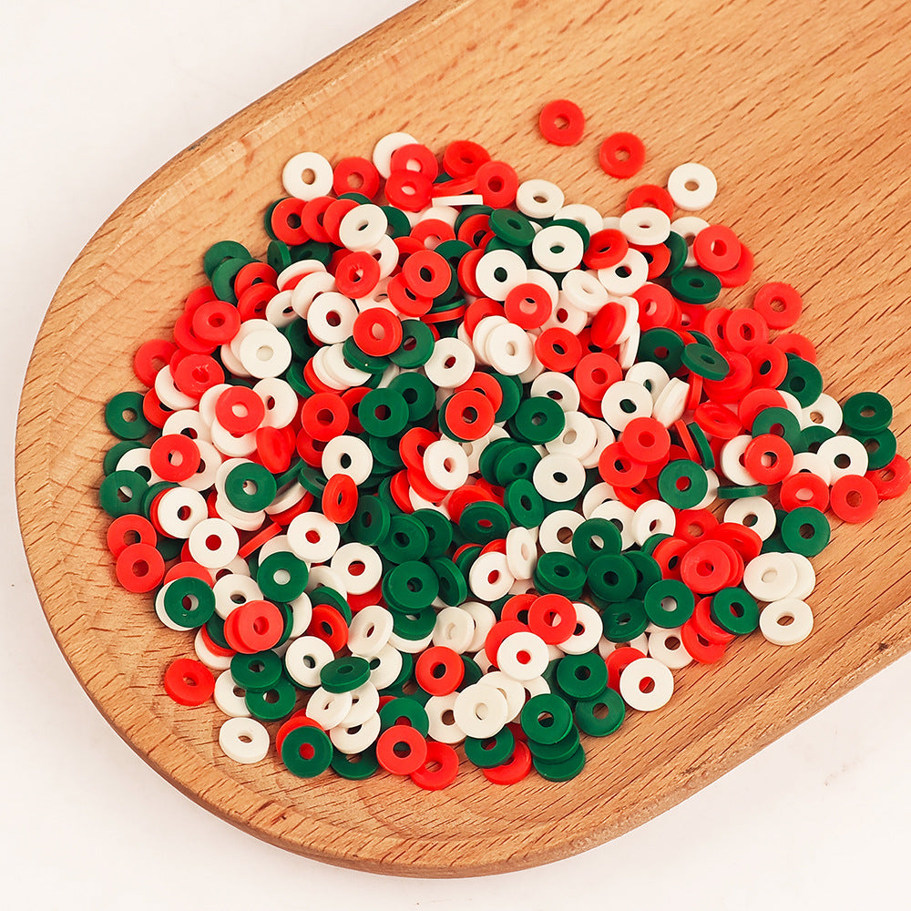 300pcs 6mm Green & Red Flat Disc Clay Beads