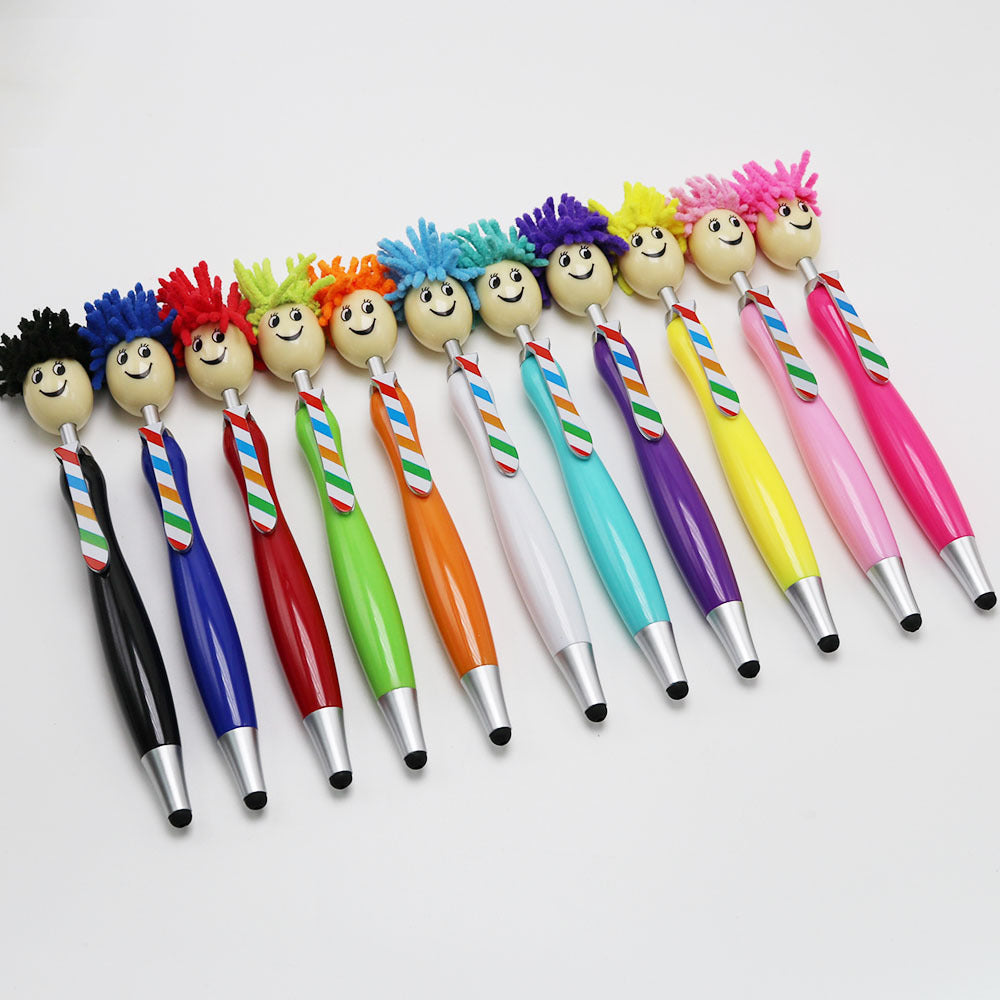 8-Piece 2-in-1 Plush Doll Smile Face Rainbow Ballpoint Pens