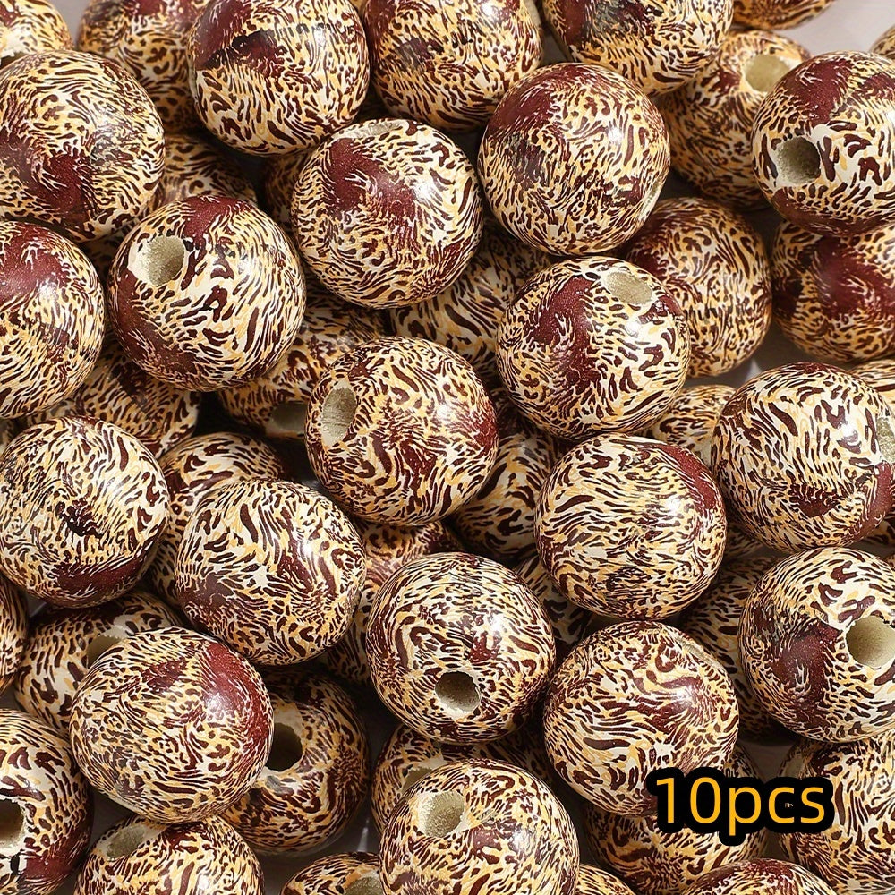 10pcs 16mm Leopard Print Wooden Beads