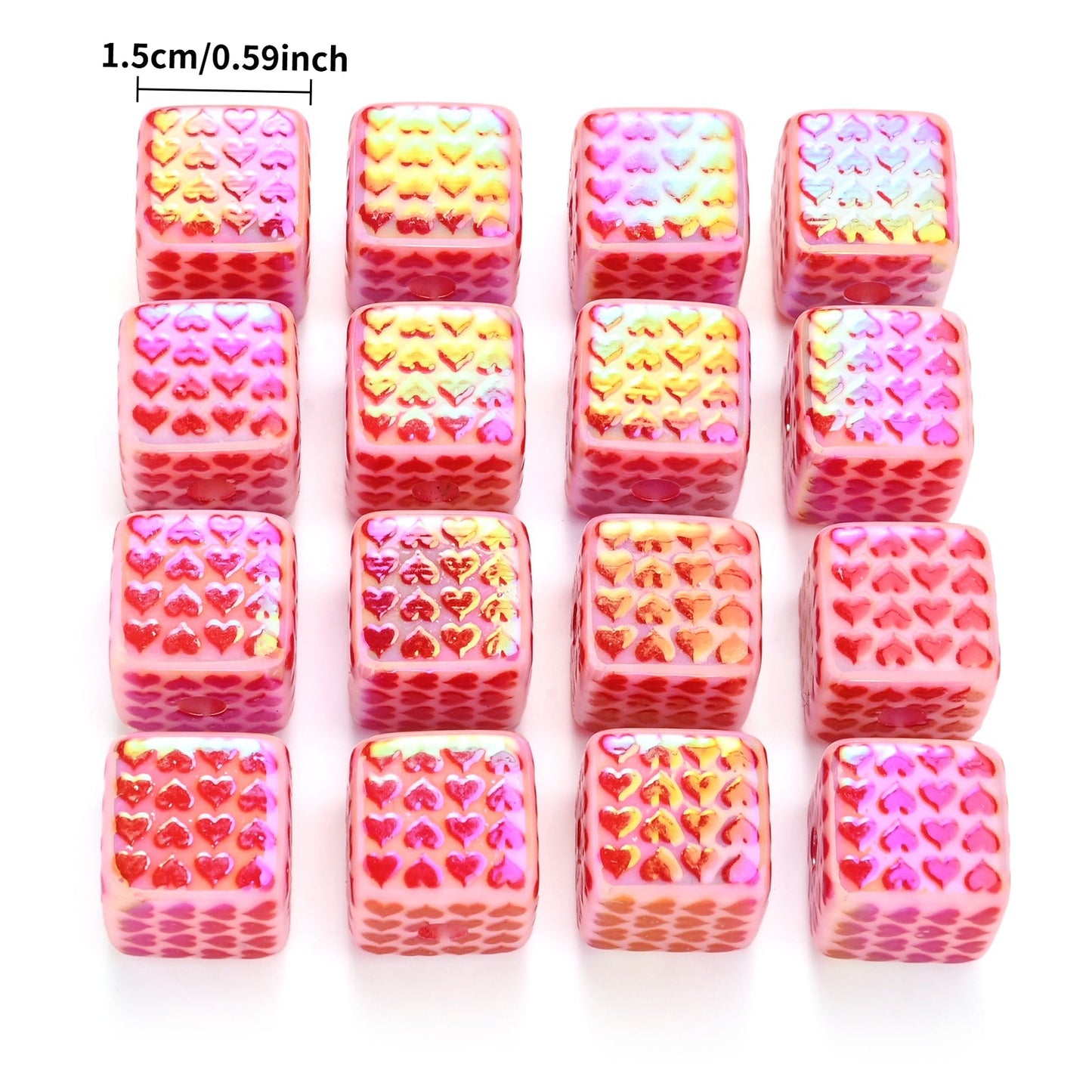 Red Square Heart Acrylic Beads